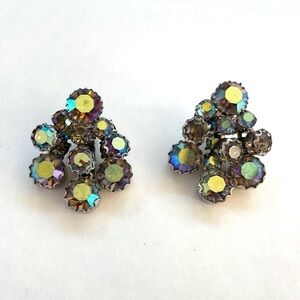 Mid century Aurora Borealis Earrings Clip on